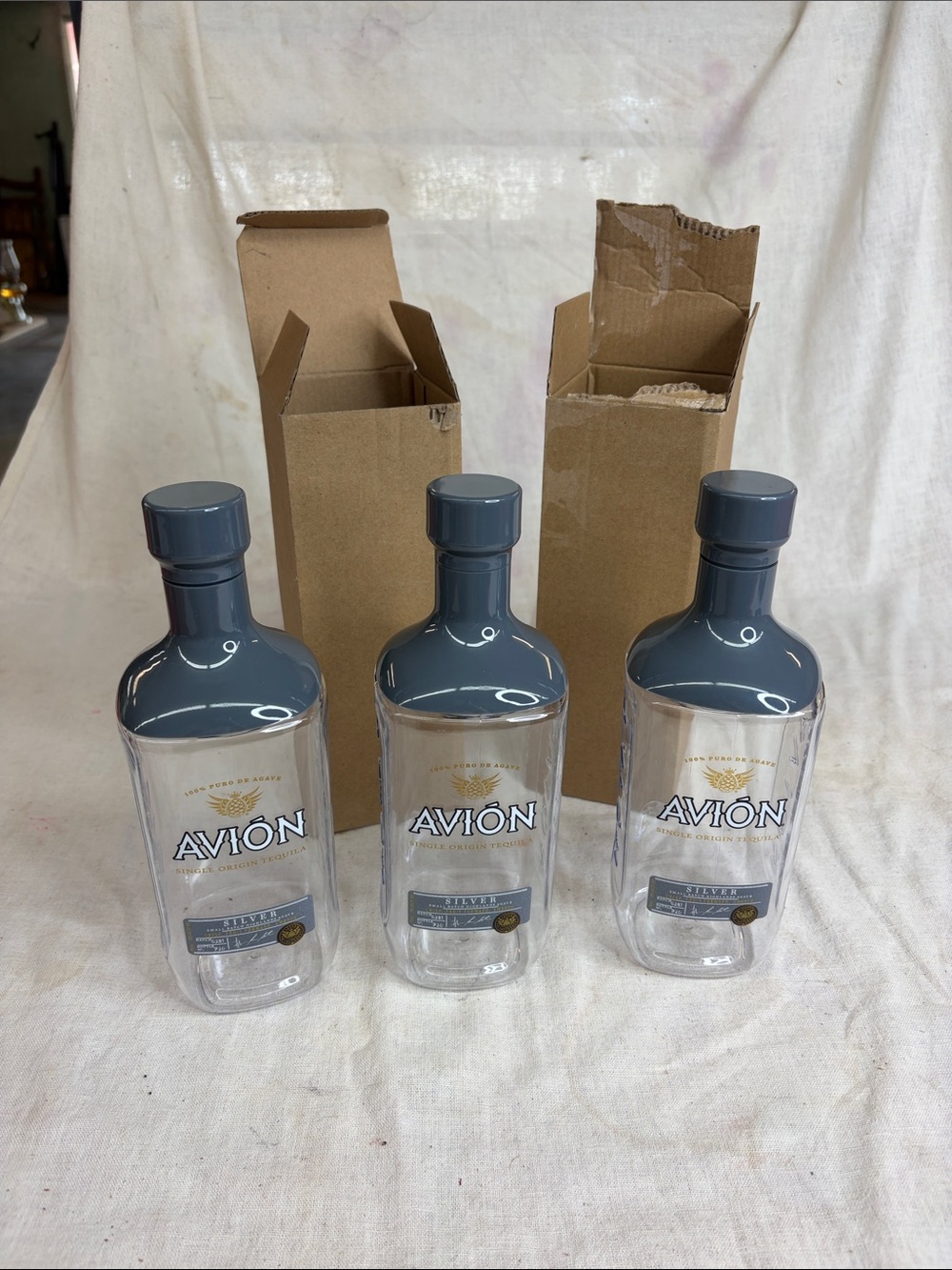 Avión Silver Tequila Bottles - Clear & Slate Gray (Set of 3)